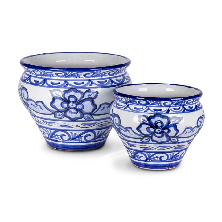The Gerson Companies - Wholesale Plant Pot - S/2 Spanish Hand Painted Ceramic Pots, Lg is 16.6"D, 6 Asst