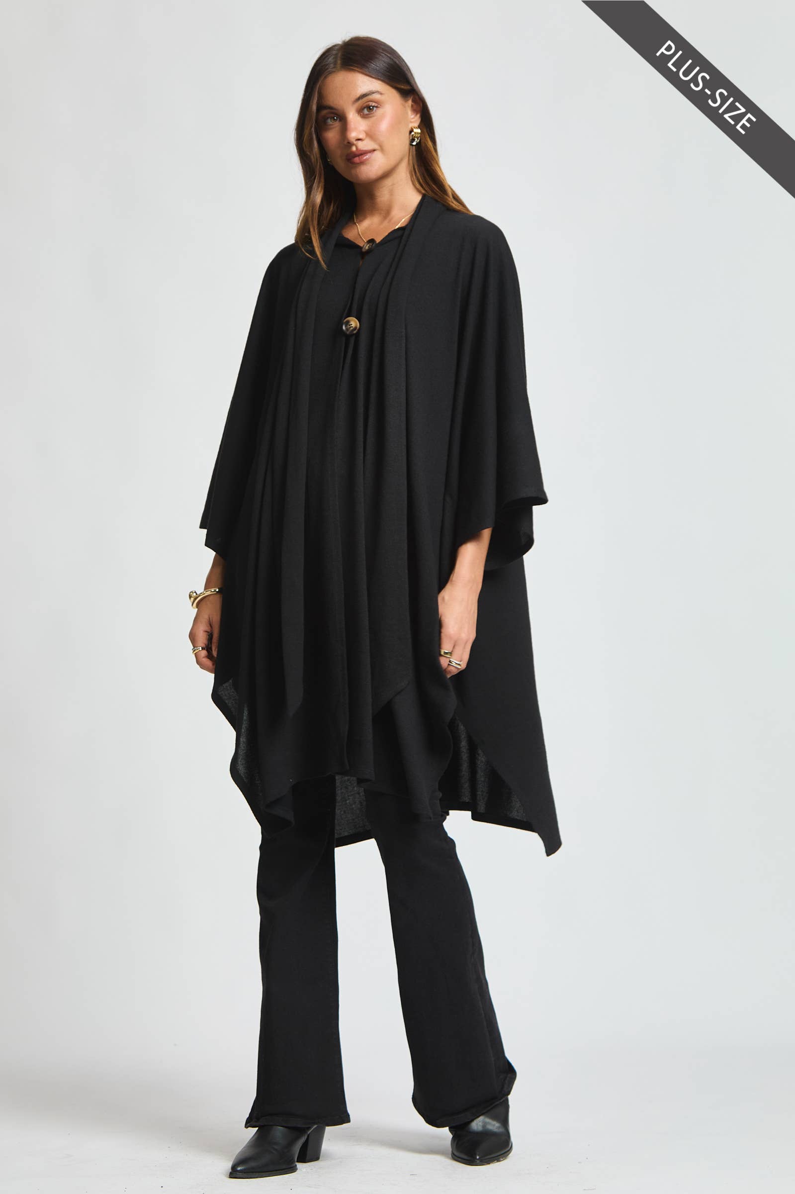 Dear Scarlett - Wholesale Poncho - Women's - PLUS SIZE Flowy Draped Poncho Top1