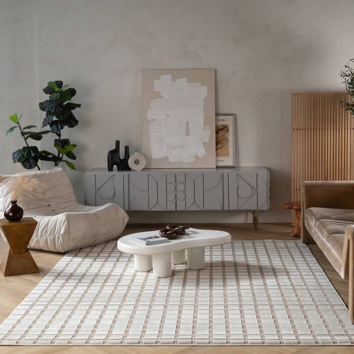 Rutig modern beige krämfärgad inomhusmatta för wholesale av Koshani