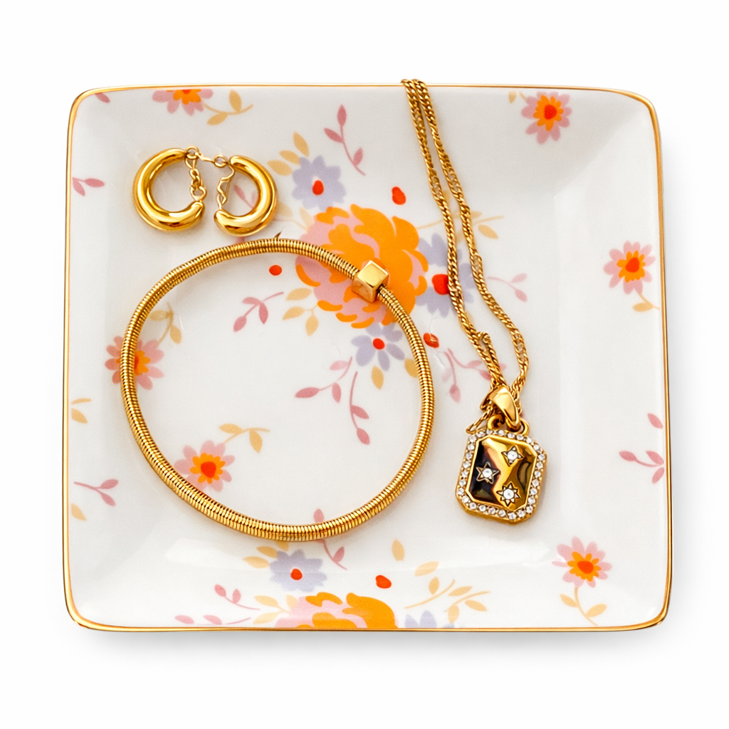 Beauty Stash - Wholesale Jewelry Dish - Ceramic Jewelry Trinket Tray with Gold Rim – 4” Square Catchall Dish9