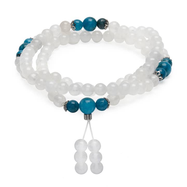 Mala “Guan Yin” Moonstone and Blue Apatite Bracelet for wholesale by KARMA YOGA SHOP