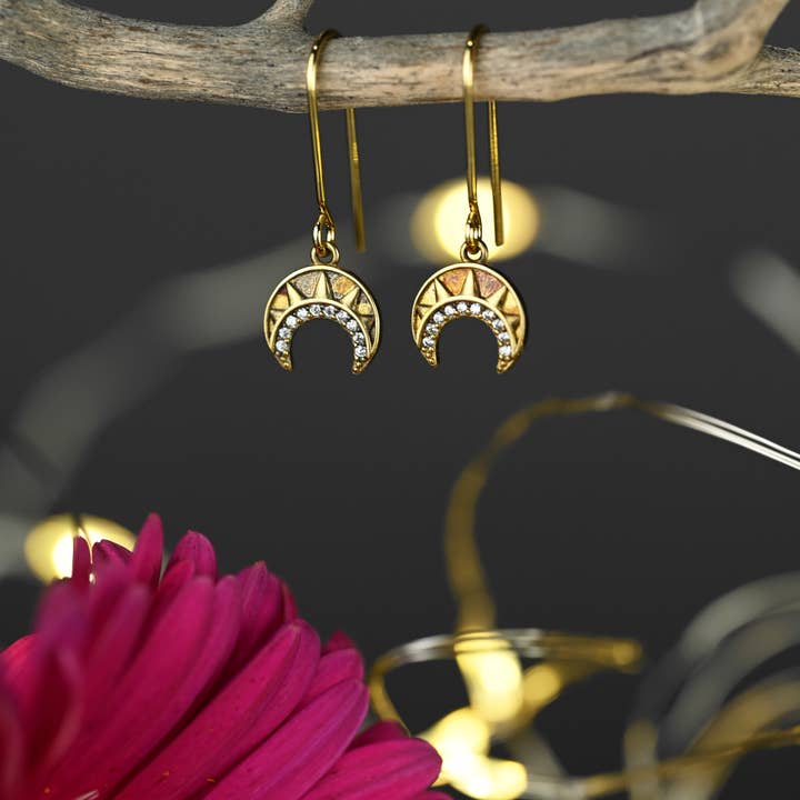 KBD Studio - Wholesale Dangle Earrings - Vintage Deco Crescents w/ Tiny Crystals Earrings4