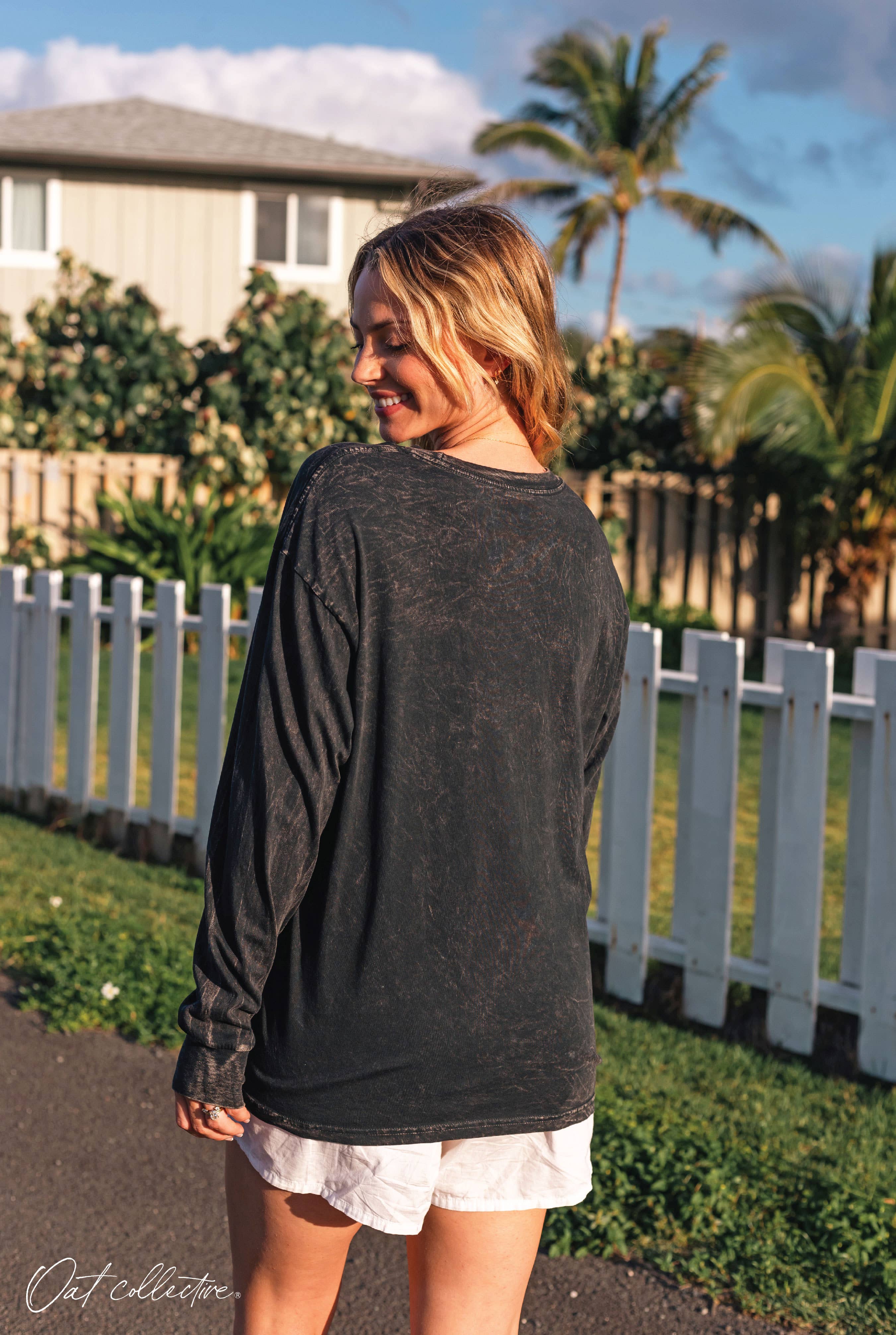 OAT COLLECTIVE - Wholesale Screen Printed T-Shirt - Women's - SUNDAY FUNDAY Mineral Washed Long Sleeve Graphic5