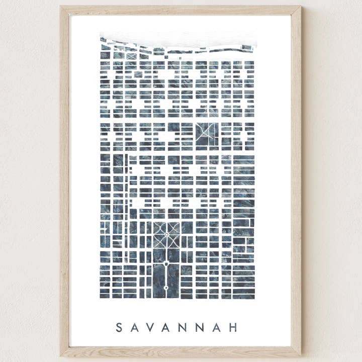 Gemalte Karte von Savannah Georgia, 33 x 19", Kunstdruck (Wellen) für den Großhandel von Turn-of-the-Centuries