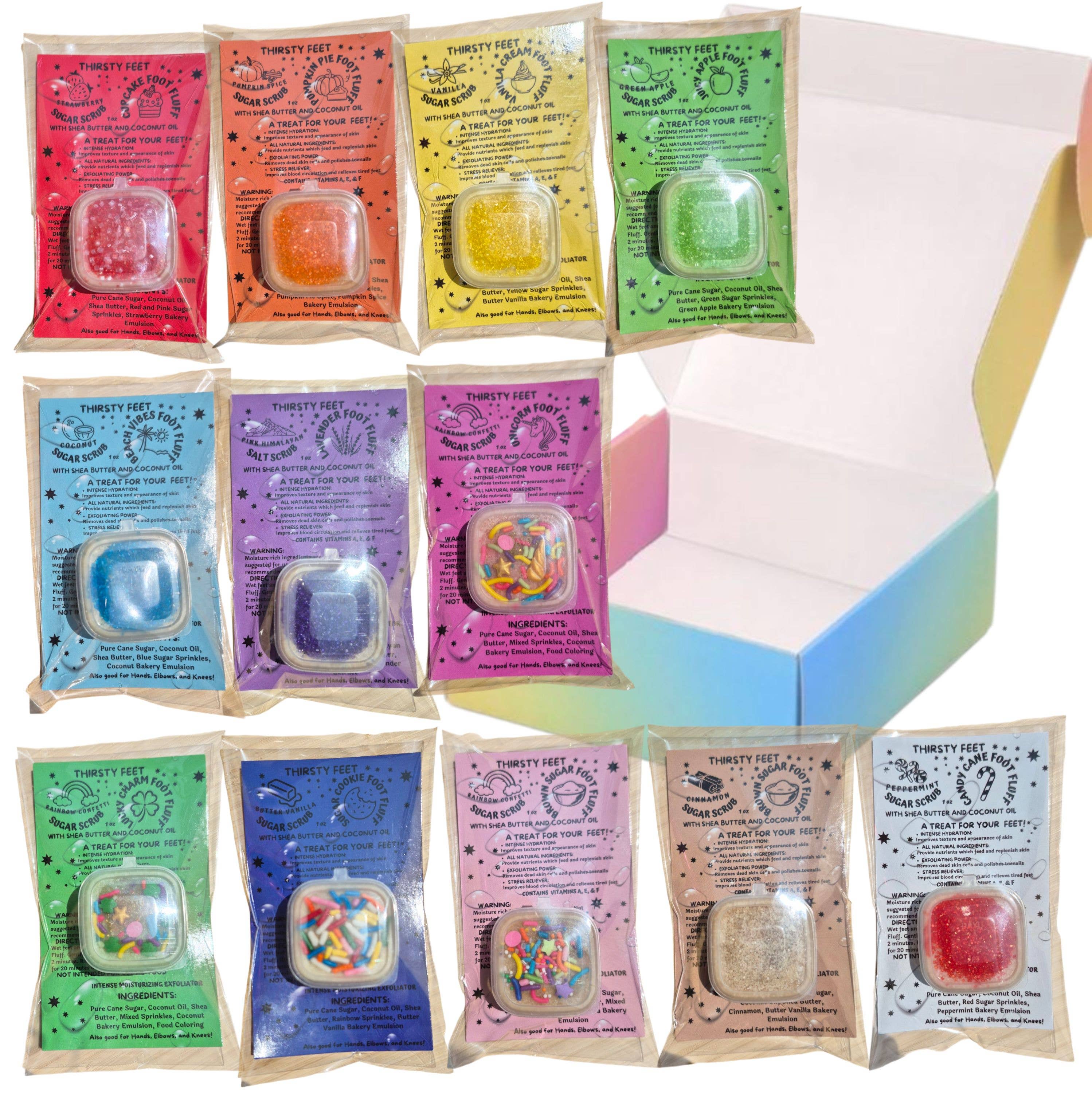 THIRSTY FEET®️ - Vente Gommage/exfoliant pour les pieds - Pack d'échantillons variés de peluches pour pieds Thirsty Feet1