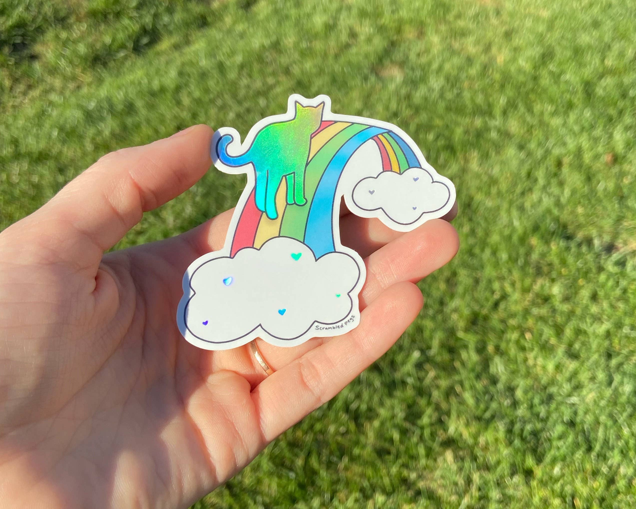 Scrambled Pegs - Wholesale Sticker - Rainbow Bridge Cat Memorial Holographic Waterproof Sticker2