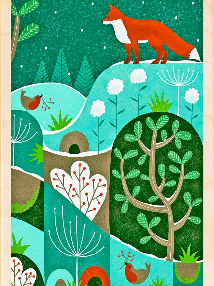 Fox - Eco-friendly Christmas cards & magnets for wholesale by THE WOODEN POSTCARD COMPANY