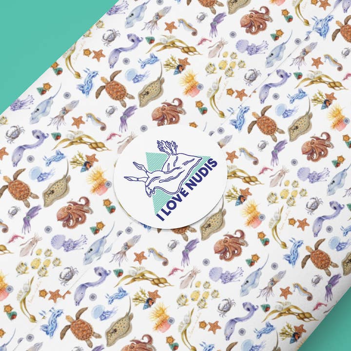 I LOVE NUDIS - Wholesale Wrapping Paper Roll - I LOVE NUDIS™ Watercolor Ocean Creatures Recycled Gift Wrapping Paper2