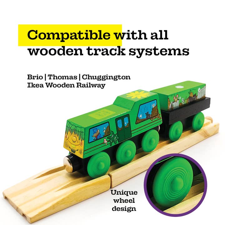 Twinkle Toys LLC - Wholesale Toy Set - Kids - Zany Trains - Trashy Terry - Series 1 - Wooden Train and Cargo Set - Compatible with All Wooden Train Sets