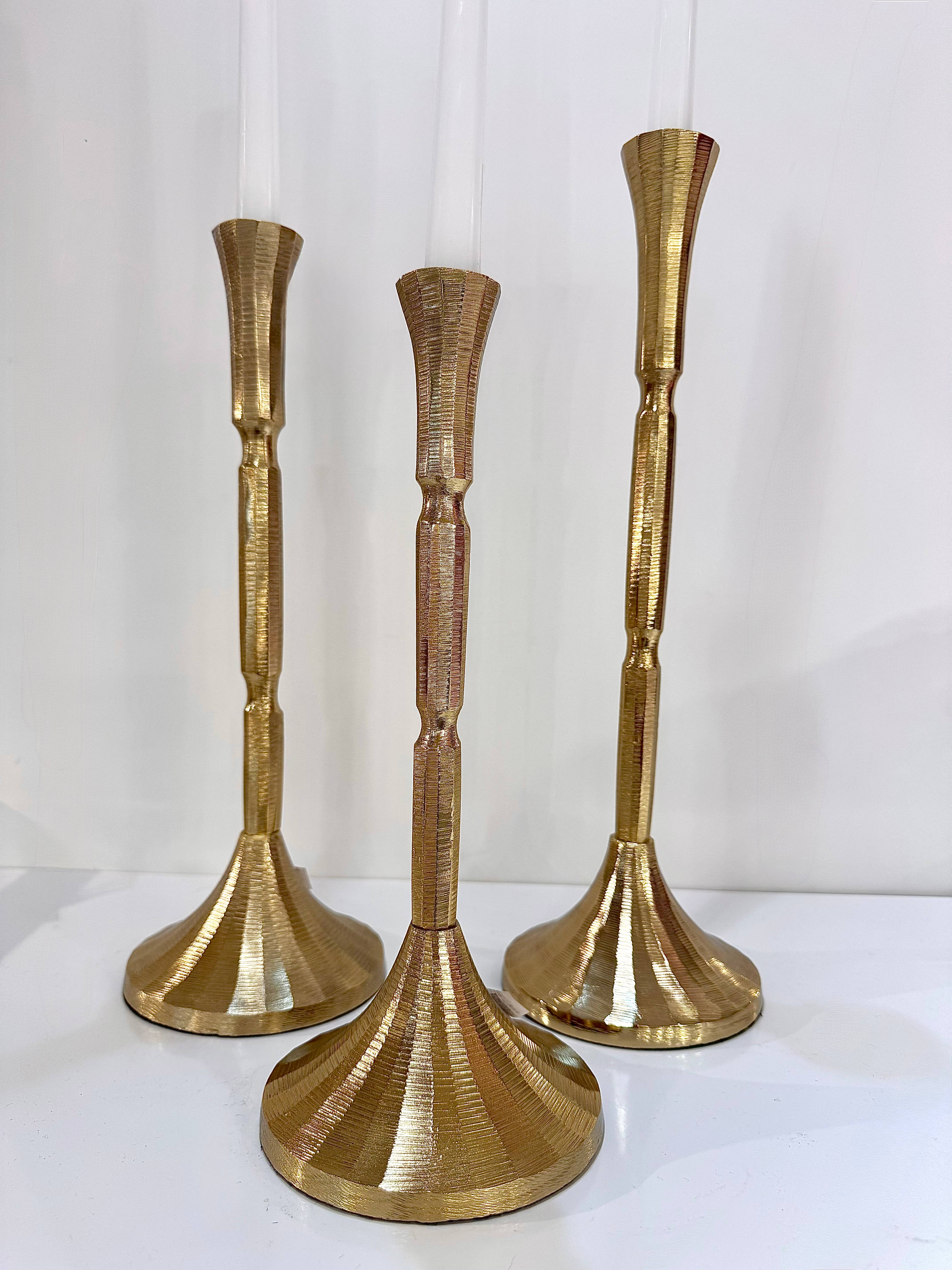 India Handicrafts Inc - Wholesale Decorative Tabletop Object - Gold Texture 16" Candle Holder1