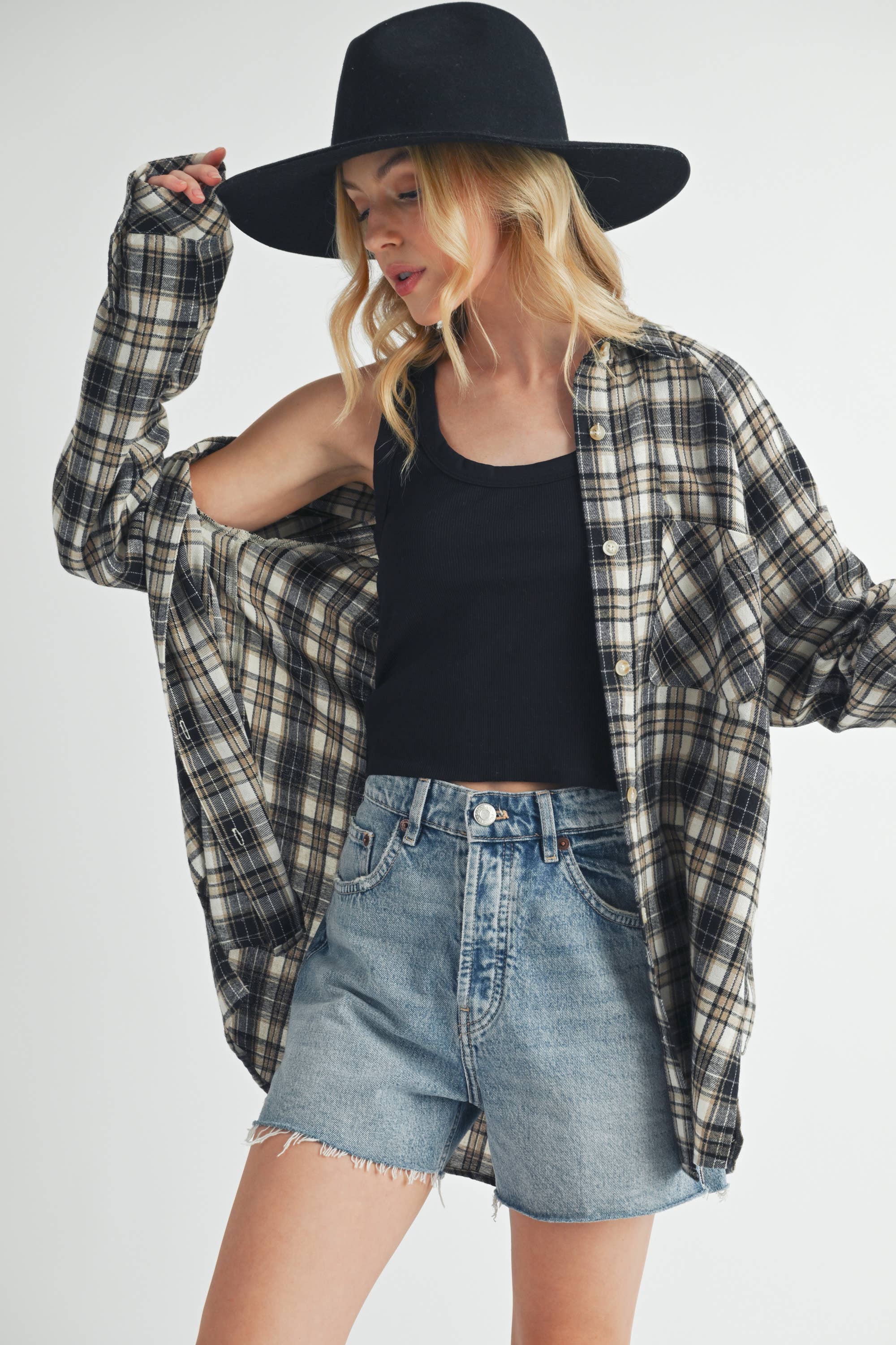 AEMI + CO – Camisa com botões no colarinho – Mulher por atacado – Camisa Flanela Xadrez Abri24