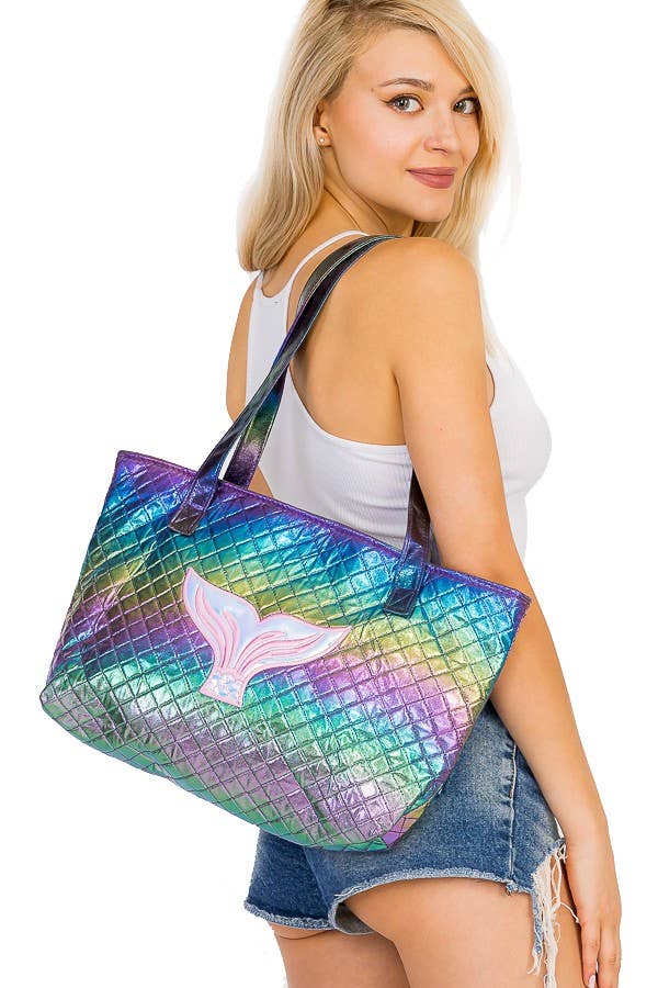 Cap Zone - Wholesale Tote Bag - Women's - Shimmer Quilted Mermaid Tail Bag5