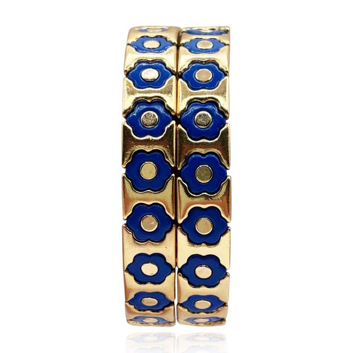 Mirella Marineblaue und Goldene Emaille Zweistrang Elastische Armbänder für den Großhandel von Michael Nash Jewelry