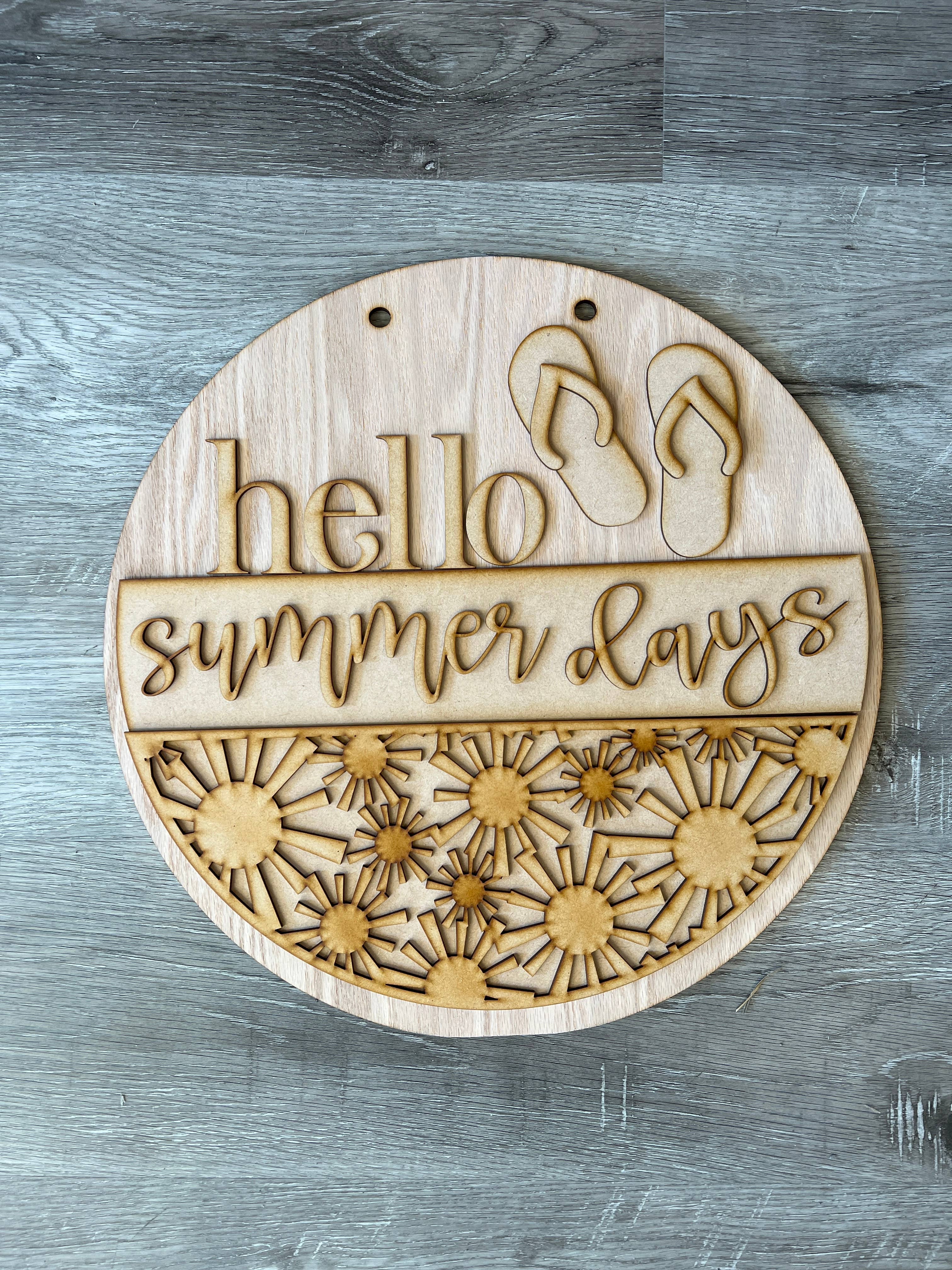 Rustic Home Co LLC - Wholesale Deurhanger - Bord, Hello Summer Days deurhanger, woondecoratie, veranda rond3