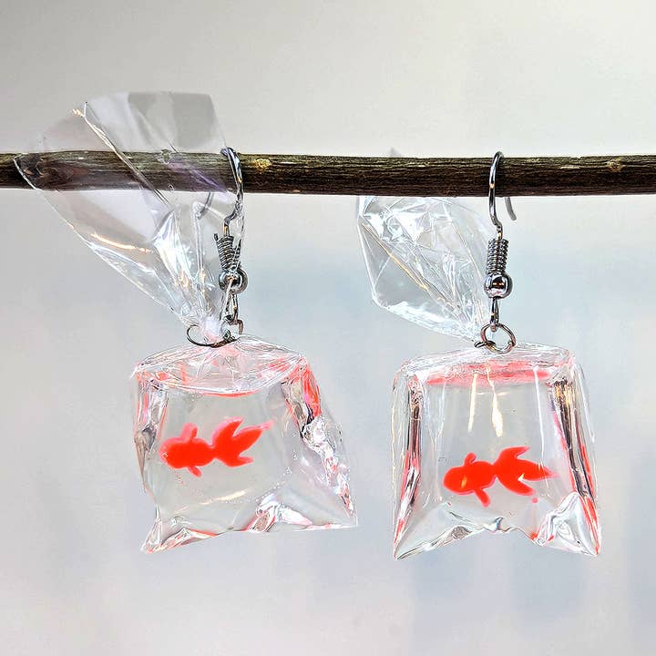 Stylish Jewelry Supply - Wholesale Dangle Earrings - Fish in a Bag Orange Goldfish Fish Resin Earrings4
