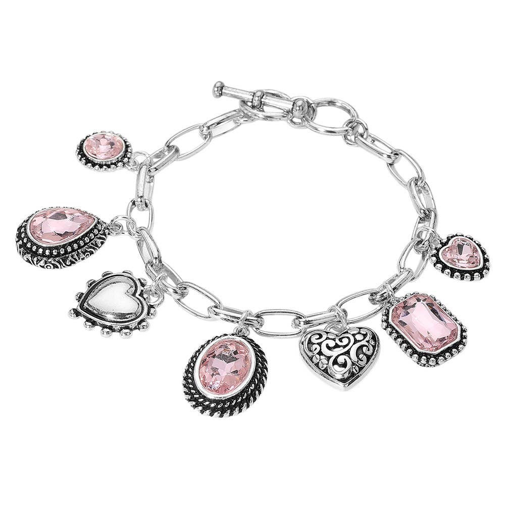 Sensibling Corp. – Großhandel Armband mit Charms/Anhängern – Tropfenförmiges Oval Rundstein Metallherz Anhänger Armband9