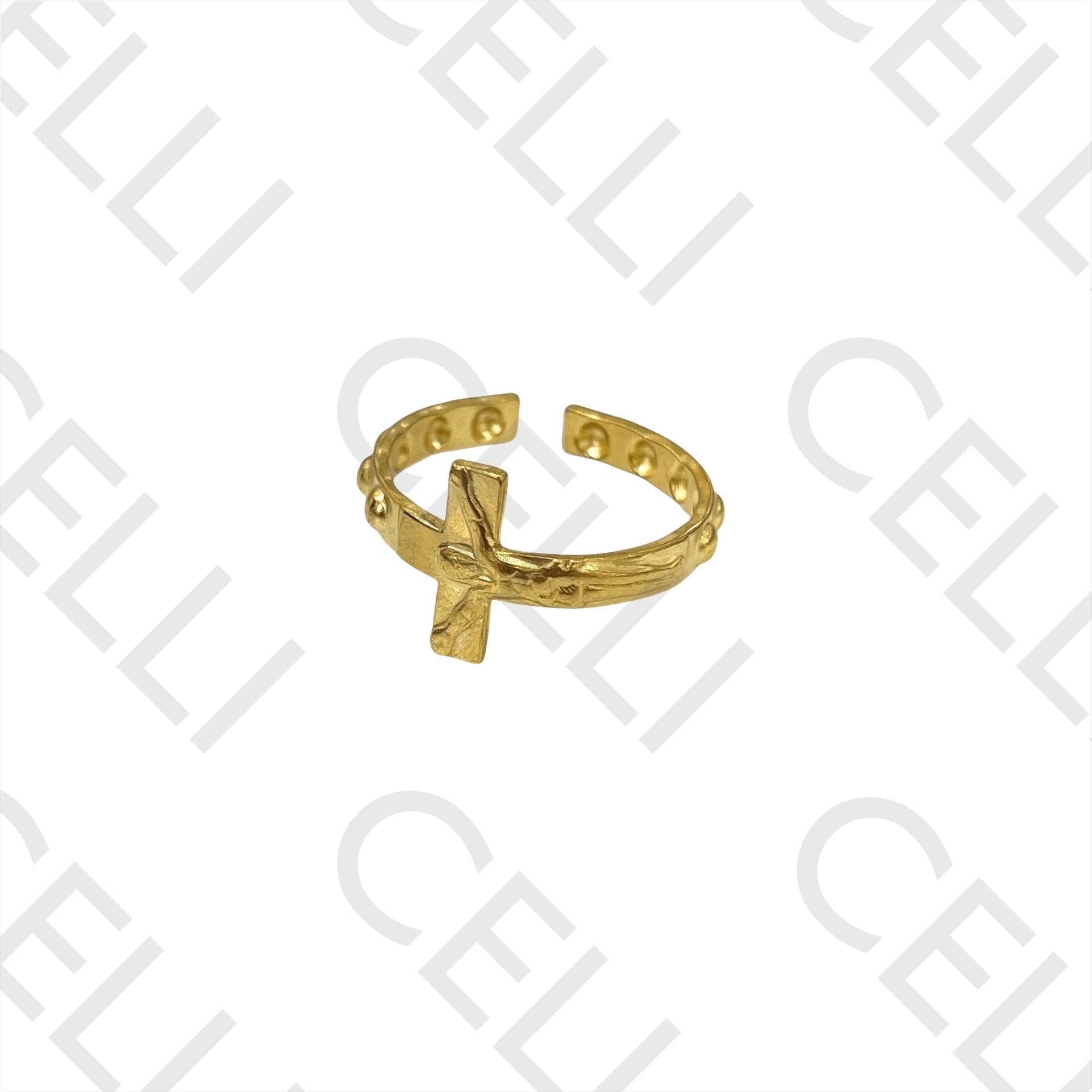 Celli Biju – wholesale Band/stacked ring – Steel Ring - cross2