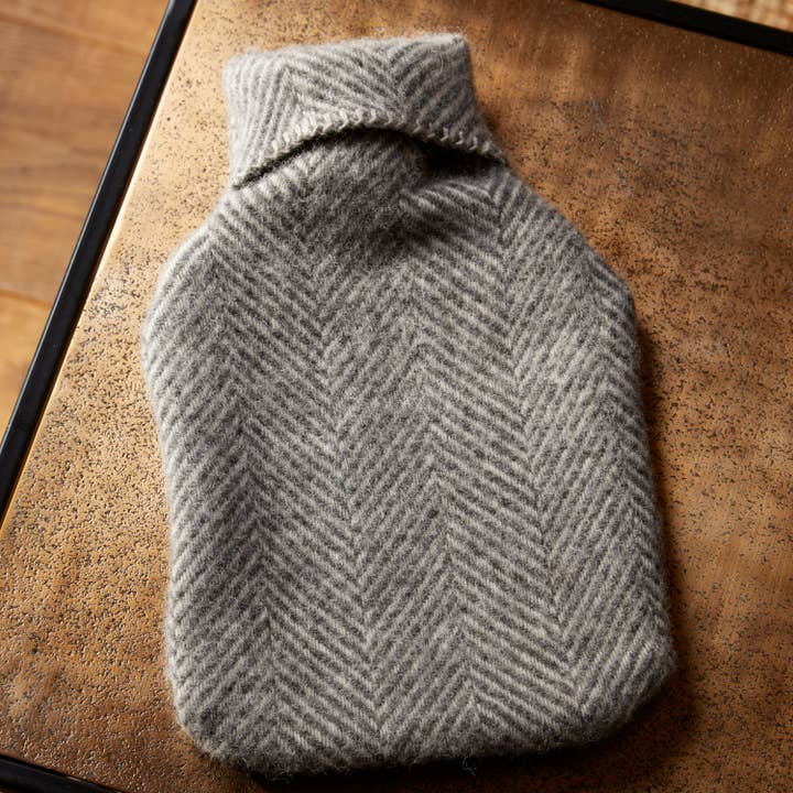 Tweedmill Textiles - Wholesale Hand Warmer - Fishbone Pure New Wool Hot Water Bottle - Slate Grey 1