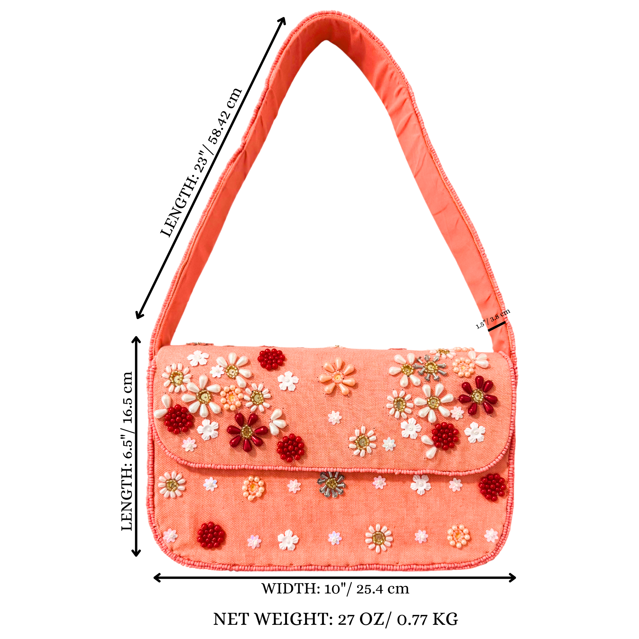 VANI TRAPANI - Wholesale Shoulder Bag - Women's - Peach Beaded Shoulder Bag – Handmade Floral Summer Purse1