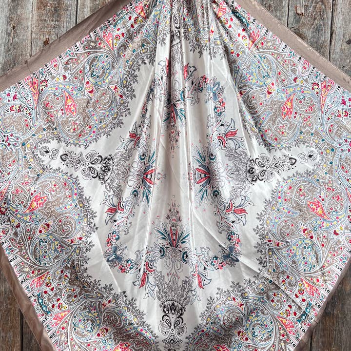 Rodeo Drive - Wholesale Scarf - Unisex - 35X35" Tan Floral Wild Rag/Scarf WR34211