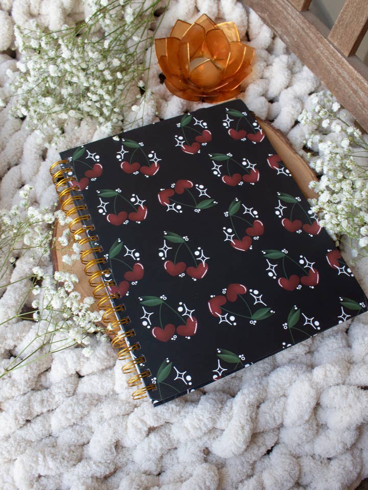 Cherry Hearts Hardcover Spiral Notebook | College Ruled for wholesale by Meaggie Moos