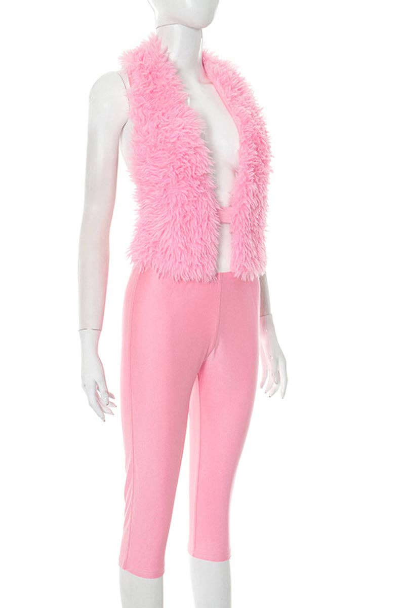 Mccolin - Venta al por mayor Conjuntos de top y pantalón (NO para estar en casa) - Mujer - Conjunto de chaleco de piel sintética y pantalones cortos5