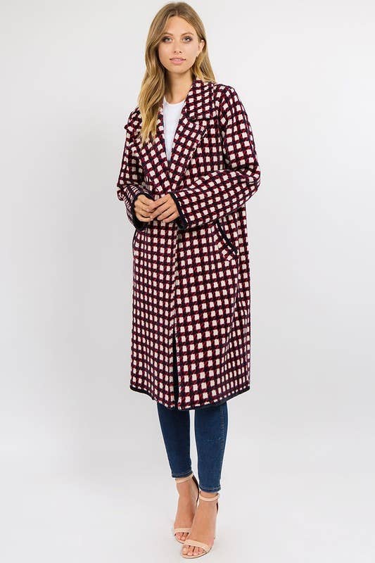 Rosso/Navy Cappotto maglione oversize a quadri Briley con tasche in vendita all'ingrosso su Faire6