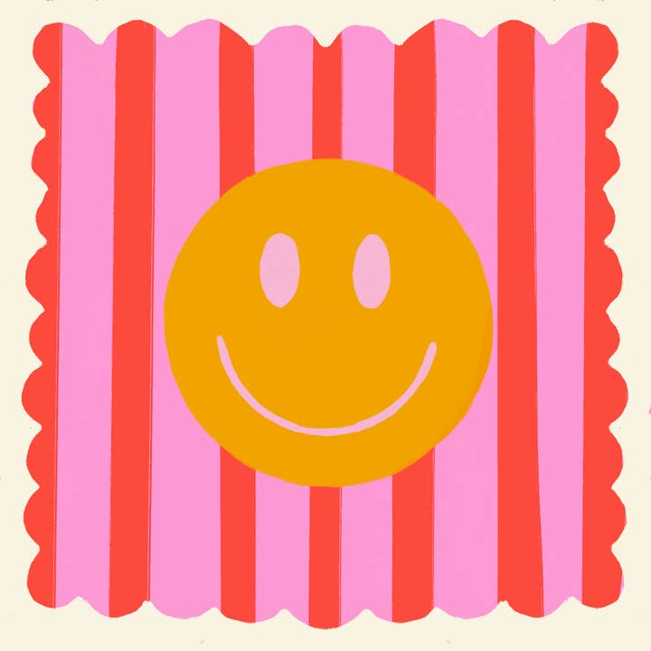 Kate Fox Design - Wholesale Art print - Red Stripe Smiley, Dopamine Decor, Maximalist, Colourful2