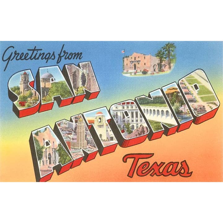 Postcard TX-729 Greetings from San Antonio, Texas for wholesale by Found Image Press