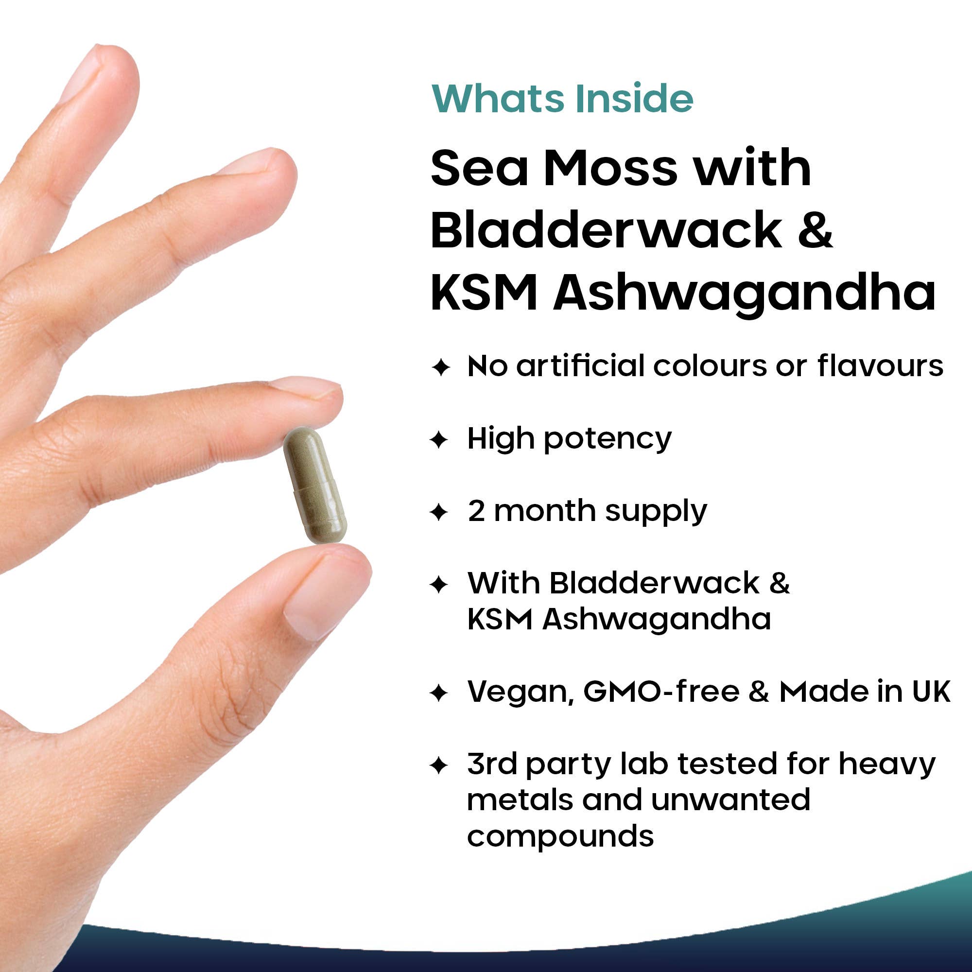 New Leaf products Ltd – wholesale Oral supplement/vitamin – Sea Moss Complex + Bladderwrack & KSM Ashwagandha 120 Caps1