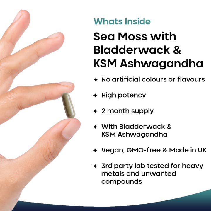 New Leaf products Ltd – wholesale Oral supplement/vitamin – Sea Moss Complex + Bladderwrack & KSM Ashwagandha 120 Caps1