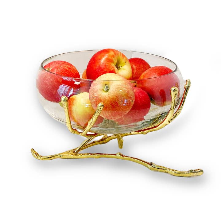 CLASSIC TOUCH DECOR INC. - Wholesale Bowl - 11"D Glass Bowl With Gold Twig Base