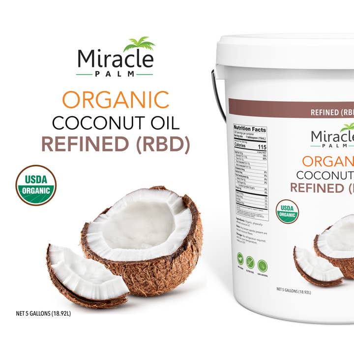 Miracle Palm - Wholesale Cooking Oil - Organic RBD Coconut Oil (5 Gallon) - Tasteless