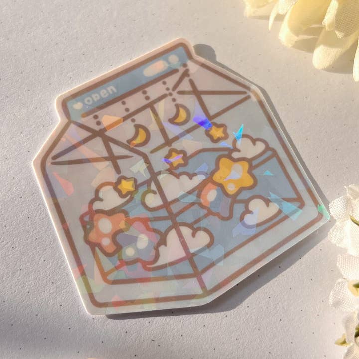 Holographic Star Milk Carton Waterproof Sticker for wholesale by doobustudio