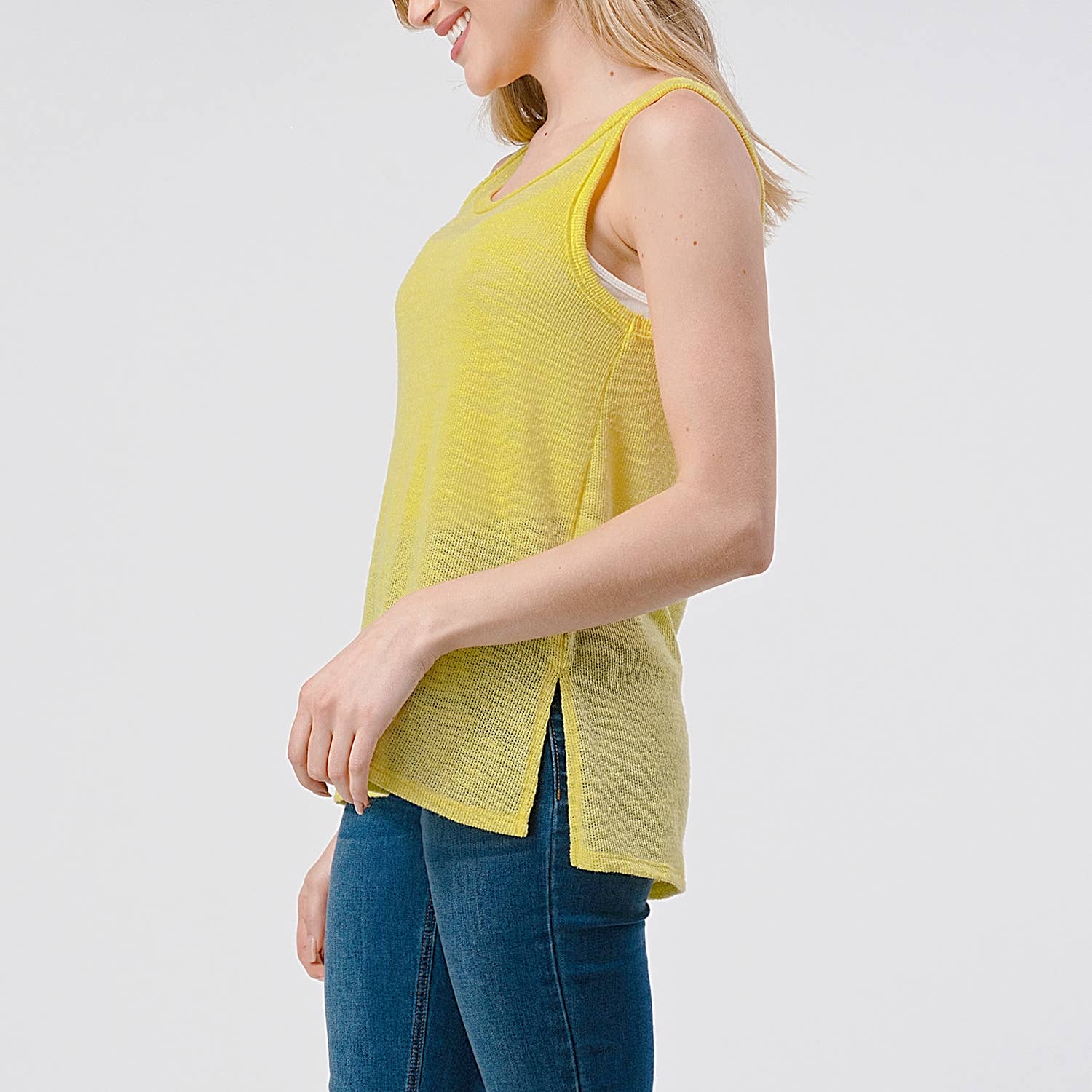 Heimious - Vendita all'ingrosso Canotta - Donna - Canotta Slub Texture con spacchi laterali, T46716