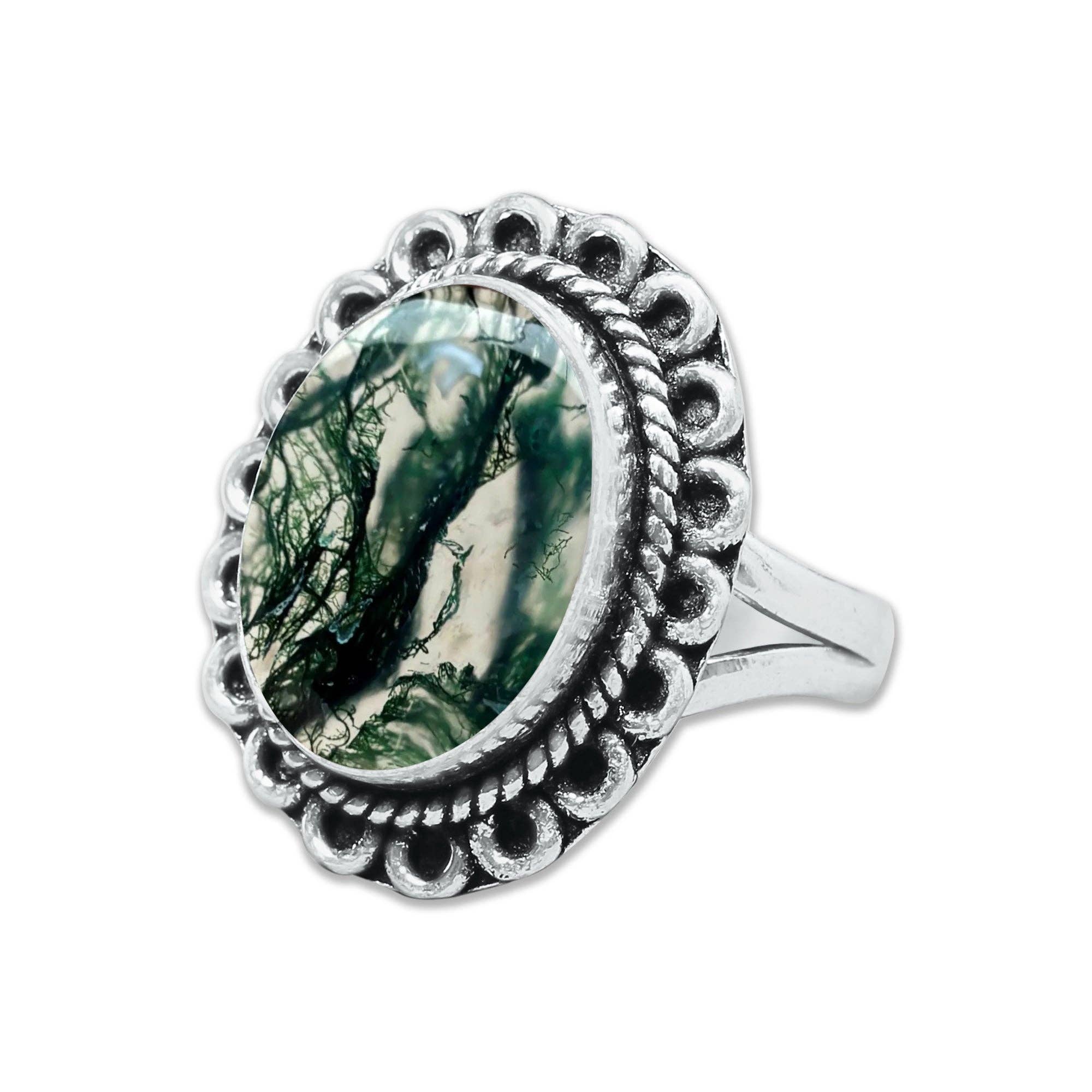 Handmade Jewels – wholesale Cocktail/Statement Ring – Mossagatringar – Handgjorda, Silverpläterade, Naturinspirerade (Tillverkade på Beställning)6