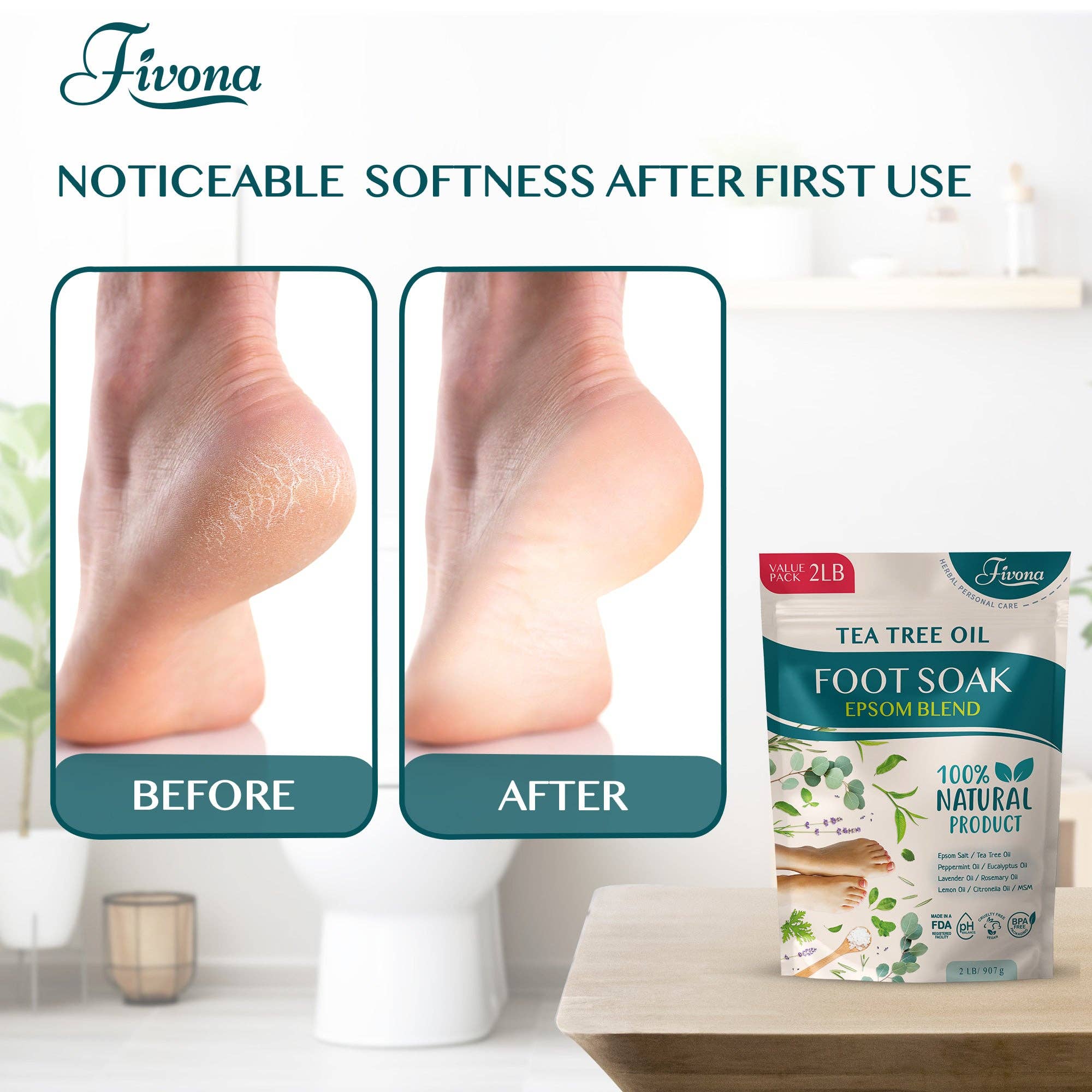 FIVONA - Wholesale Hand/Foot Soak - Tea Tree Foot Soak Epsom Salt with Oils - 2Lb4