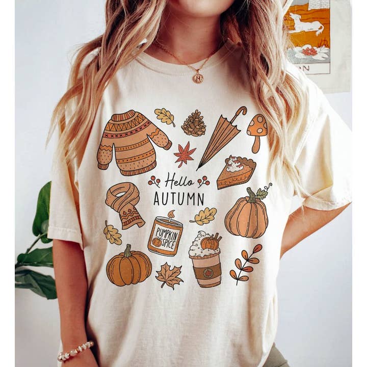 T-shirt o felpa Hello Autumn All The Things per la vendita all'ingrosso da parte di Peach Closet