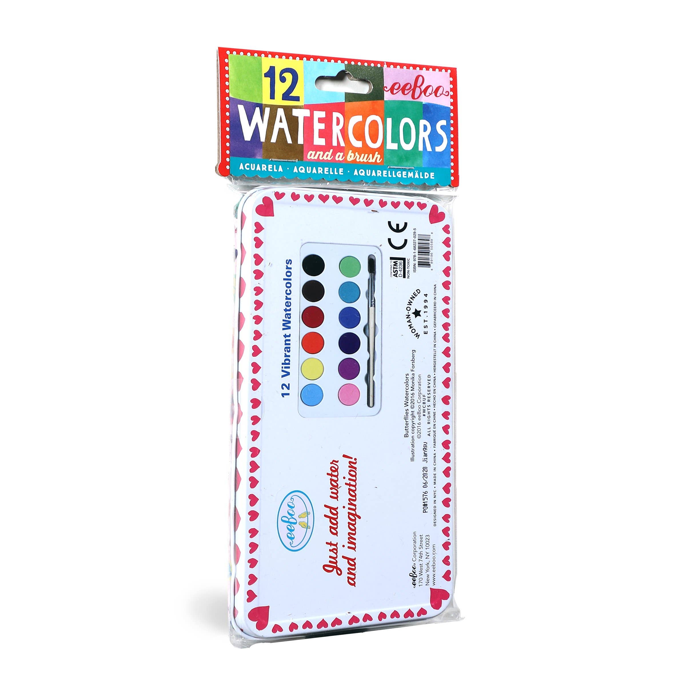eeBoo - Wholesale Watercolor Paint - Butterflies 12 Watercolors Tin2