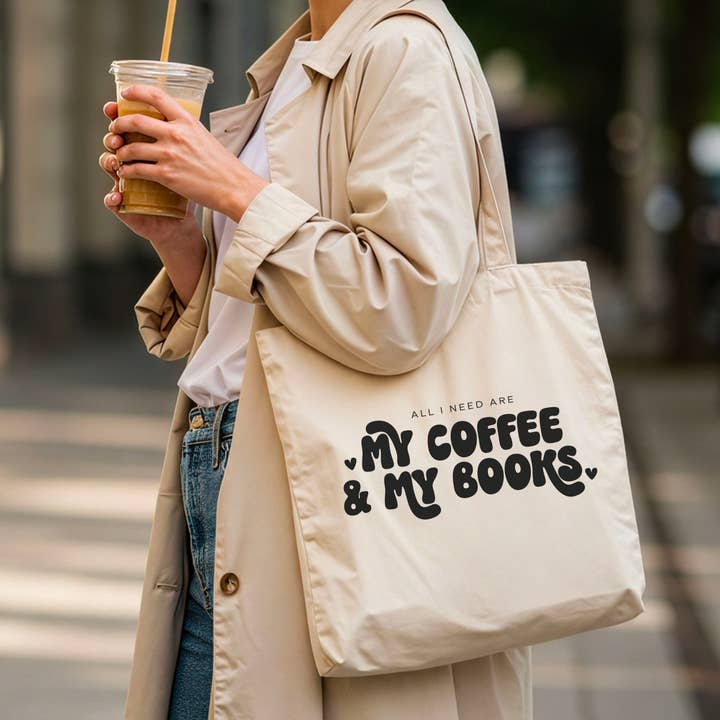 All I Need Are My Coffee & My Books Canvas Tote Bag for wholesale by The Swoon Room