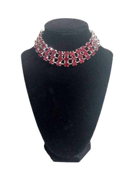 Pet Necklace 3 Strand Diamond Collar Ruby Lobster Claw for wholesale by Snowy Cat Toys