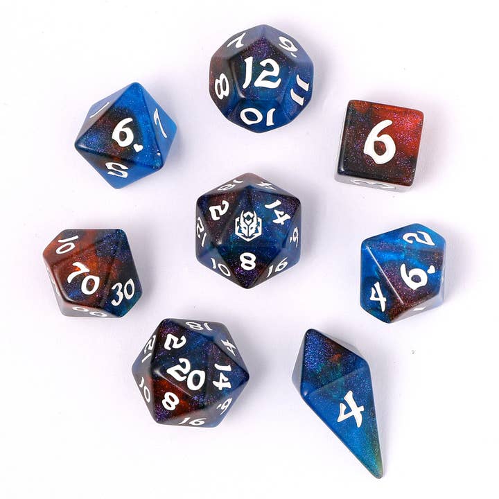 Wyrmforged Rollers - Rounded Edge 8 Piece Polyhedral Dice set - Mystic Nebula for wholesale by Hymgho Premium Dice