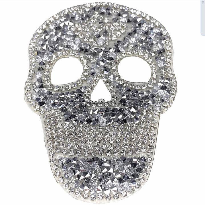 Silver Skull Rhinestone Iron On Patches for wholesale on Faire