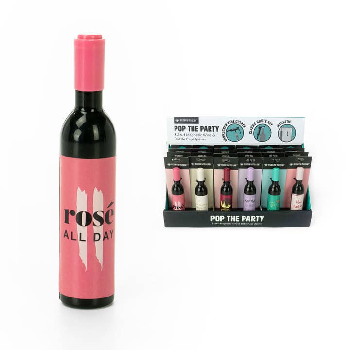DM Merchandising - Wholesale Bottle/Wine Opener - Pop The Party 3-in-1 Magnetic Wine & Bottle Cap Opener