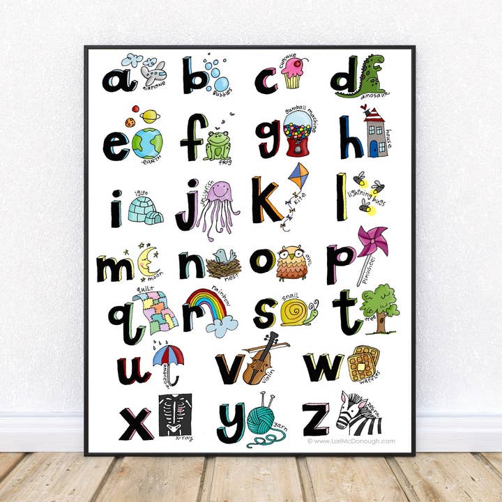 Alphabet Nursery wall art print for wholesale by Whimsy Studios