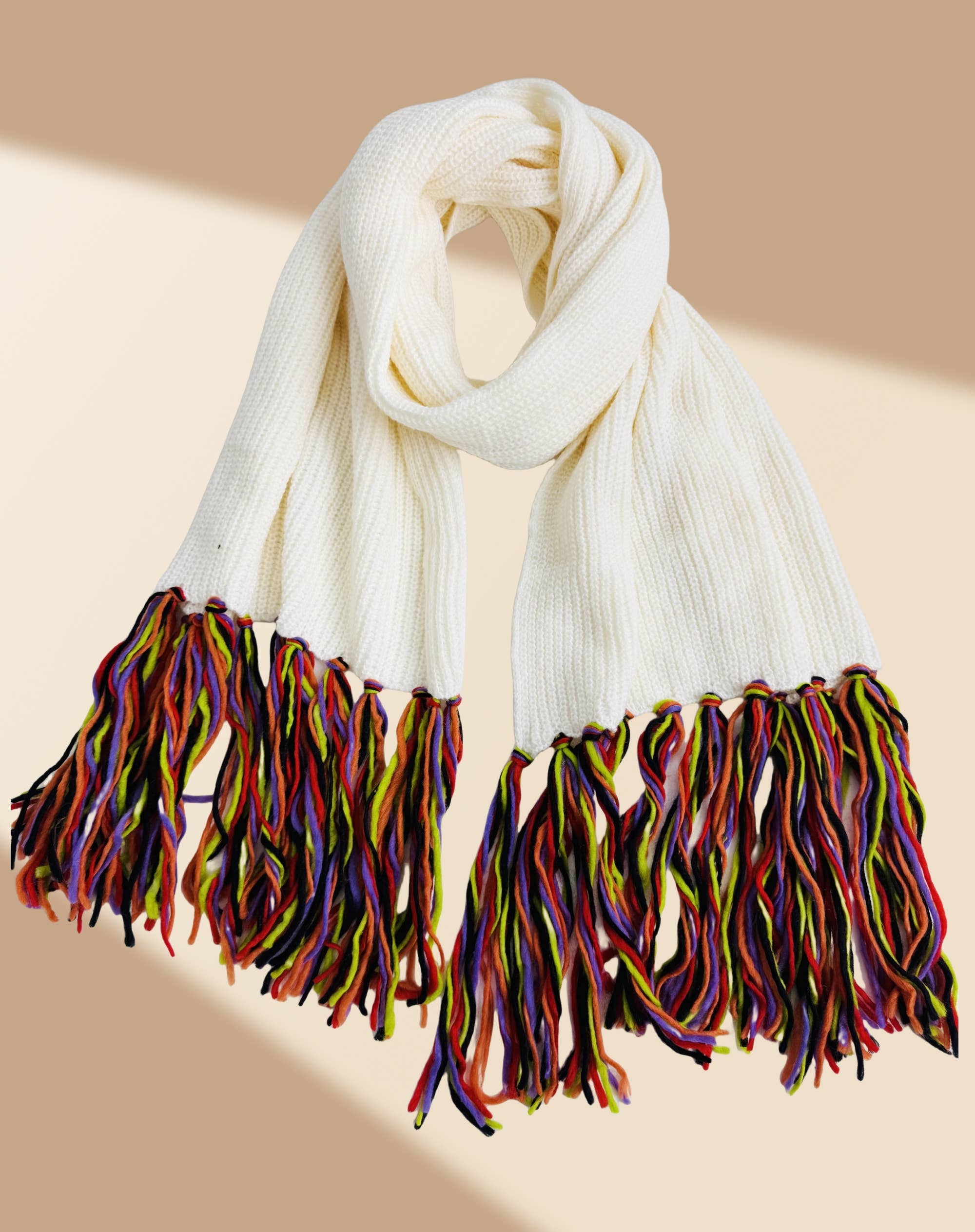JC Sunny Fashion - Wholesale Scarf - Women's - JC023327 Cozy Knit Scarf with Handcrafted 10” Multicolor Tassels1