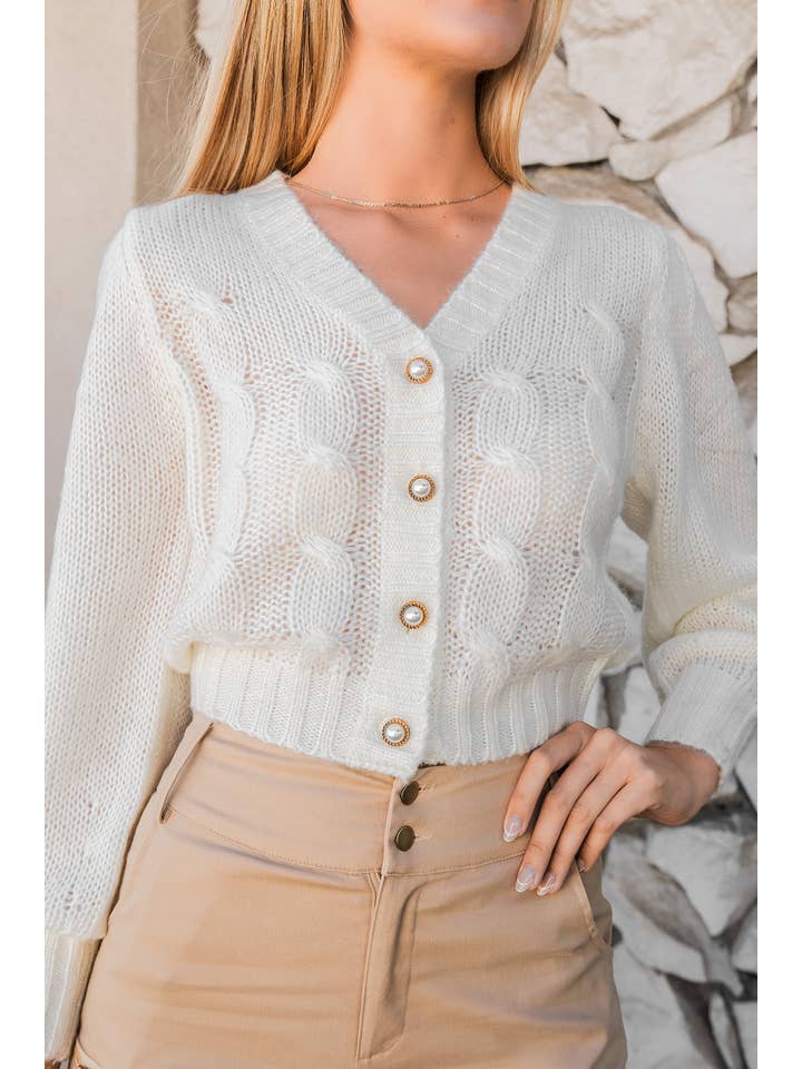 Hope Horizon LLC - Wholesale Cardigan - Women's - White Button-Front Chunky Cardigan2