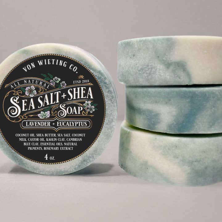 Lavender + Eucalyptus Sea Salt & Shea Soap for wholesale by Von Wieting Co.