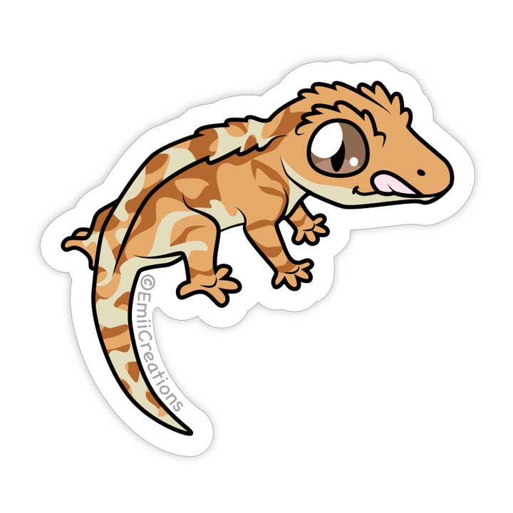 Simpatico adesivo con geco crestato a forma di rettile per la vendita all'ingrosso da parte di Emii Creations