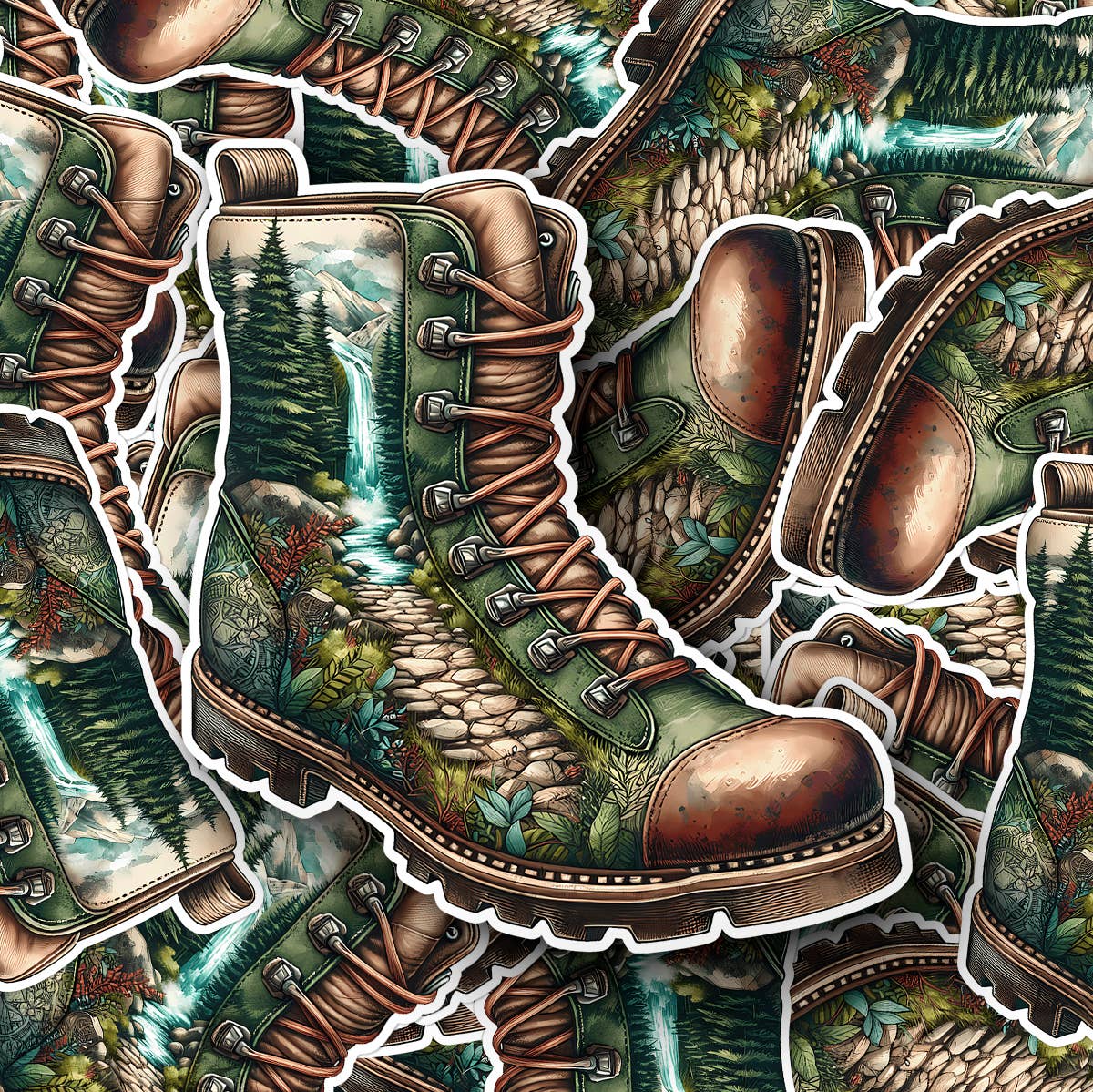 PiggyPrintStickers - Wholesale Sticker - Boot Sticker | Nature Waterfall Scene | Waterproof Vinyl3